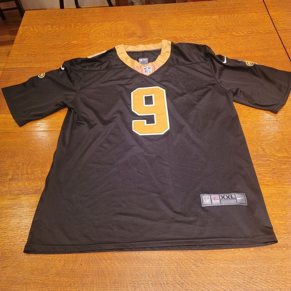 Nike On Field DREW BREES #9 New Orleans Saints Black NFL Jersey Adult Size 2XL